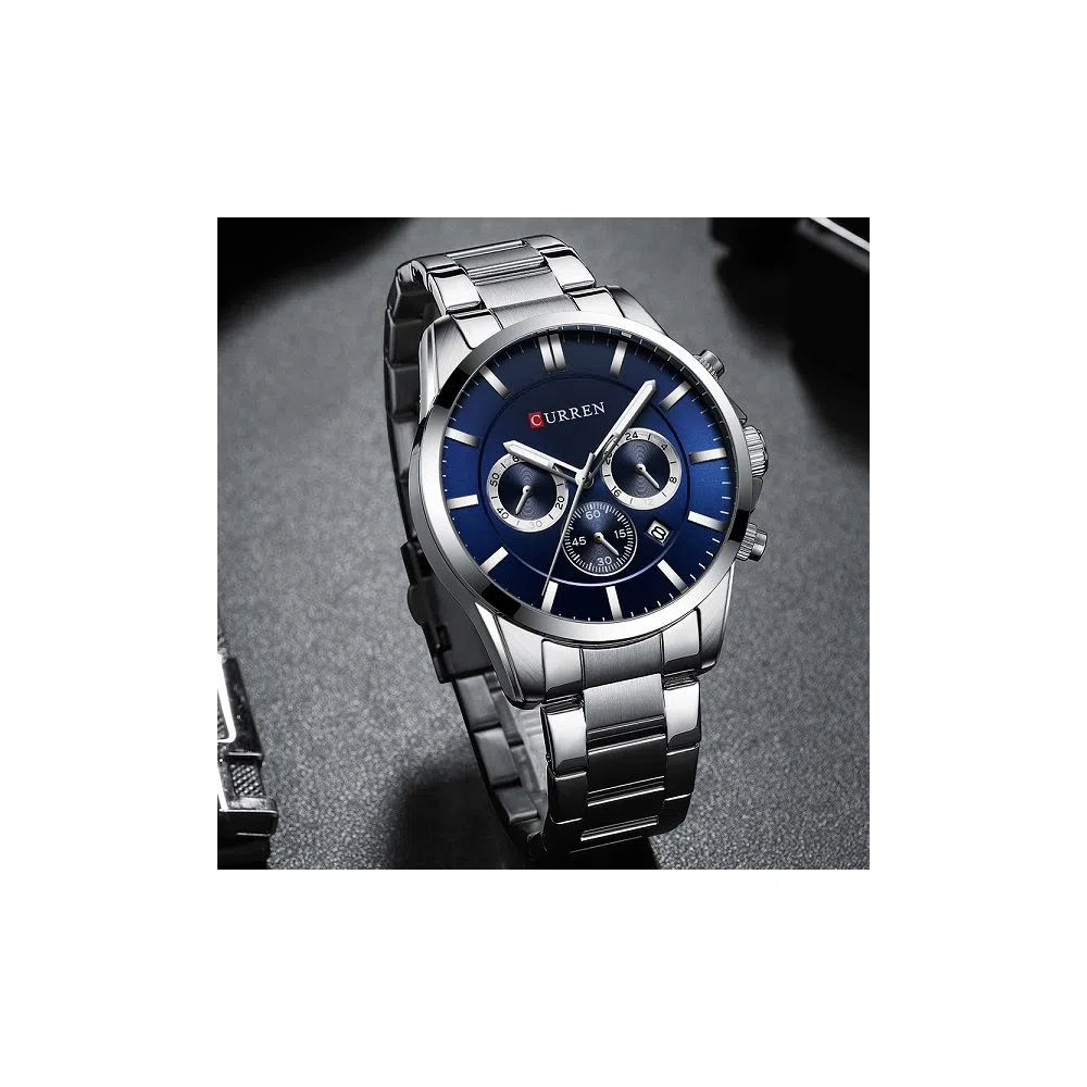 CURREN 8358 Mens Three-eye Six-pin Watch Waterproof Calendar Business Quartz Wristwatch 