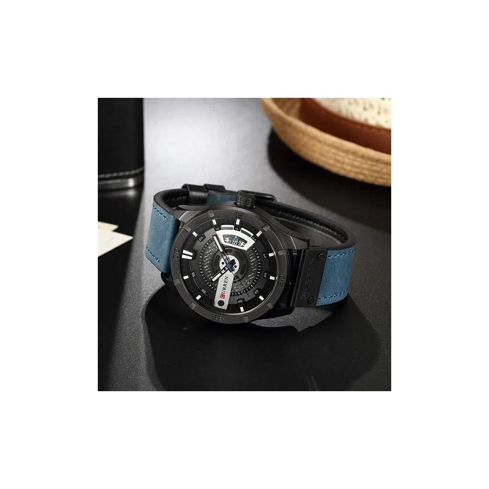 Curren 8301 - Leather Analog Watch for Men Blue