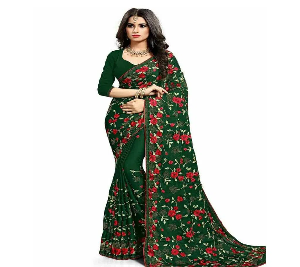 Weightless Georgette Party Saree With Blouse Piece-Green 