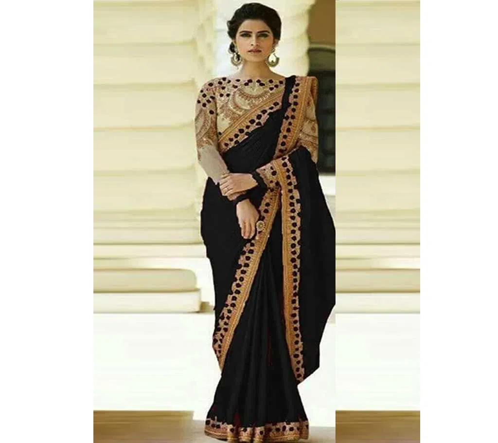 Weightless Georgette Party Saree With Blouse Piece-black 