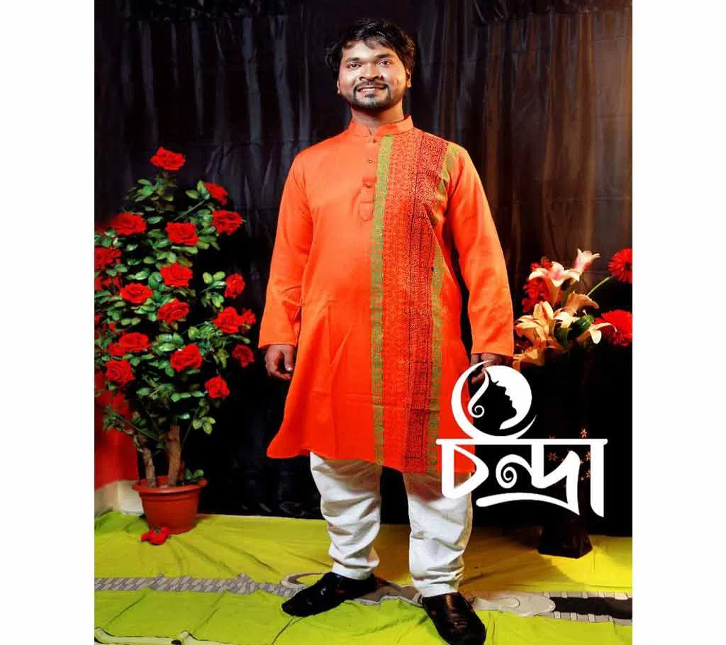 Semi long Orange Colour panjabi for Men