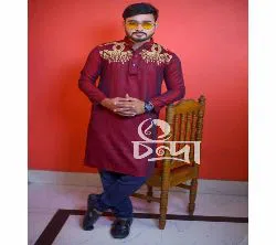 Stylish semi long Maroon Colour panjabi for Men