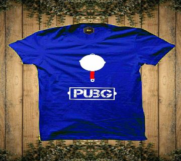 PUBG Design Rubber Print Half-Sleeve T-shirt For Men(Blue)