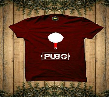PUBG Design Rubber Print Half-Sleeve T-shirt For Men(Maroon)