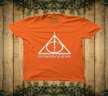  Design Rubber Print Half-Sleeve T-shirt For Men(Orange)