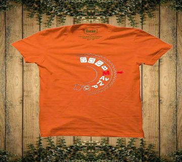 Designed  Rubber Print Half-Sleeve T-shirt For Men(Orange)