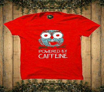 POWERED BY CAFFEINE Exclusive Design Rubber Print Half-Sleeve T-shirt For Men(Red)