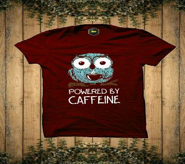 POWERED BY CAFFEINE Exclusive Design Rubber Print Half-Sleeve T-shirt For Men(Maroon)