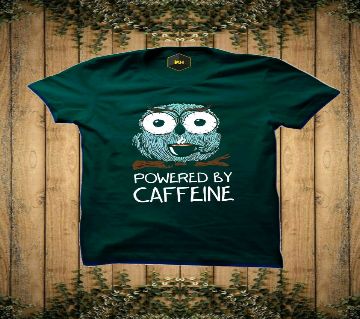 POWERED BY CAFFEINE Exclusive Design Rubber Print Half-Sleeve T-shirt For Men(Green)