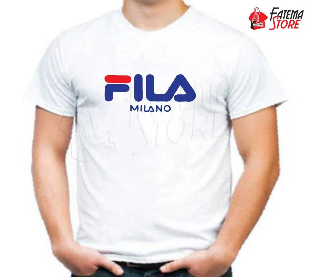 Mens Half Sleeve Cotton T-Shirt (FiLA Milano White)