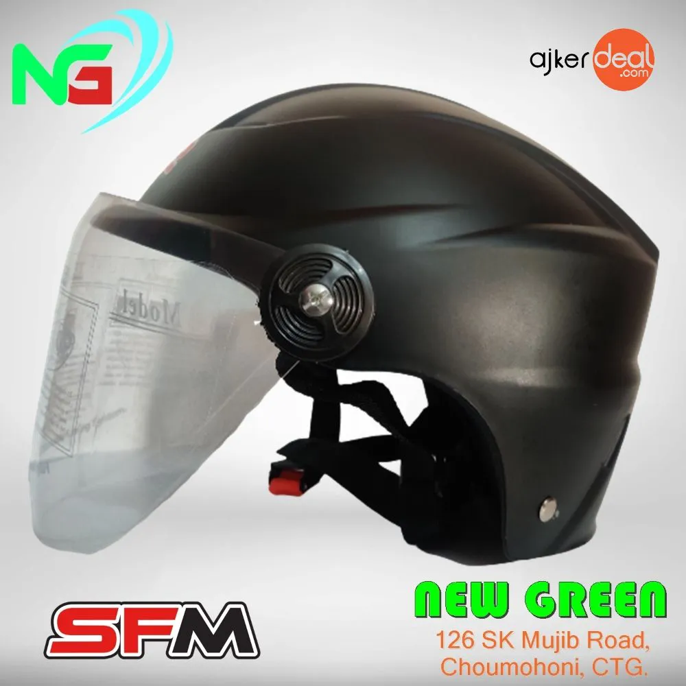 SFM Half-Helmet Open Face Helmets With Glass- Black