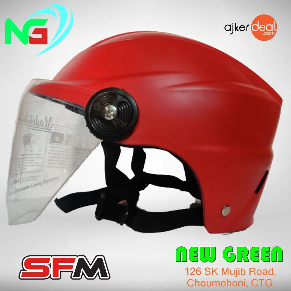 SFM Half-Helmet Open Face Helmets With Glass- RED