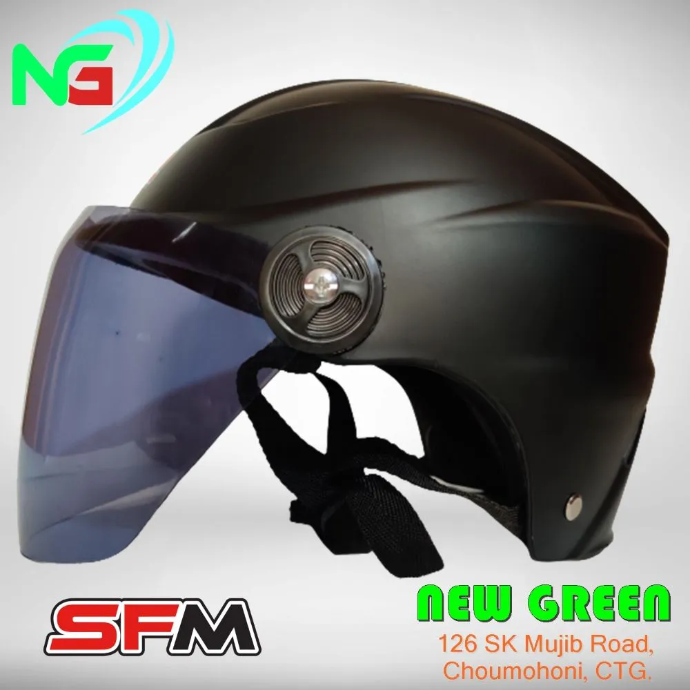 SFM Half-Helmet Open Face Helmets With Black Glass- Black Helmet