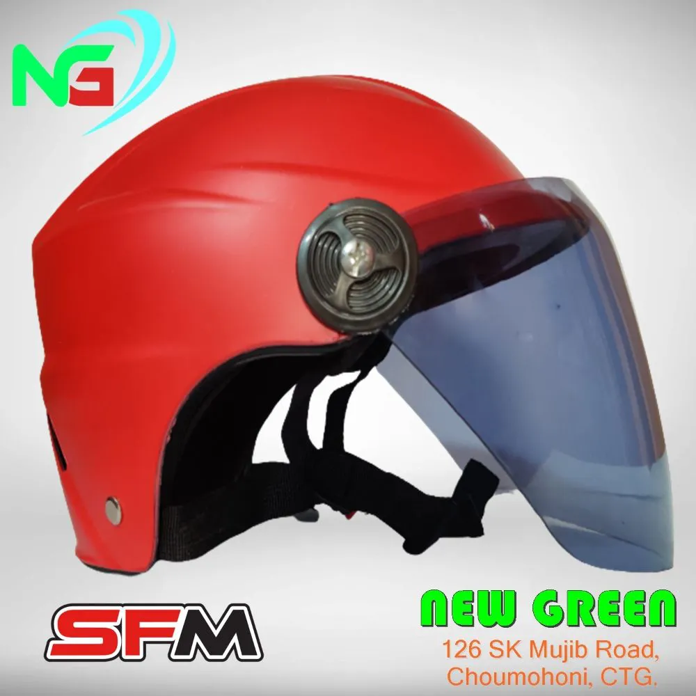 SFM Half-Helmet Open Face Helmets With Black Glass- Red Helmet