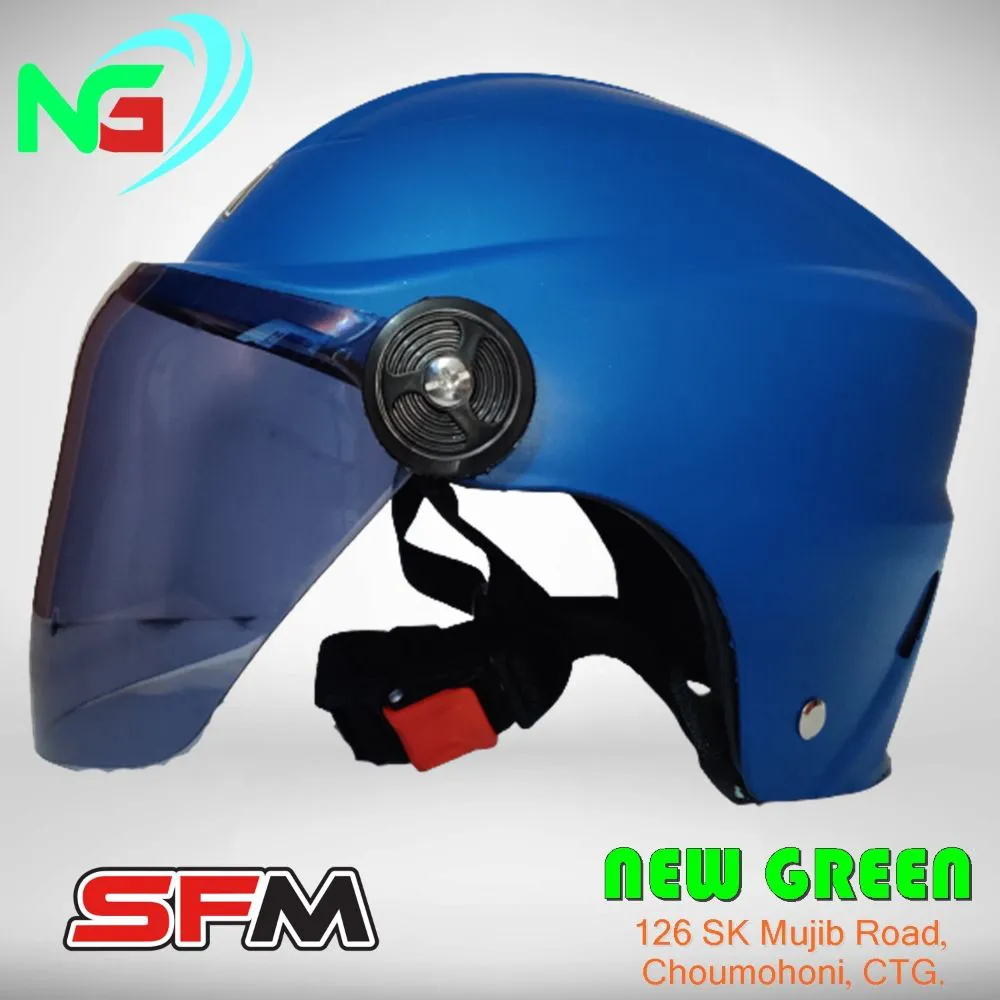 SFM Half-Helmet Open Face Helmets With Black Glass- Blue Helmet