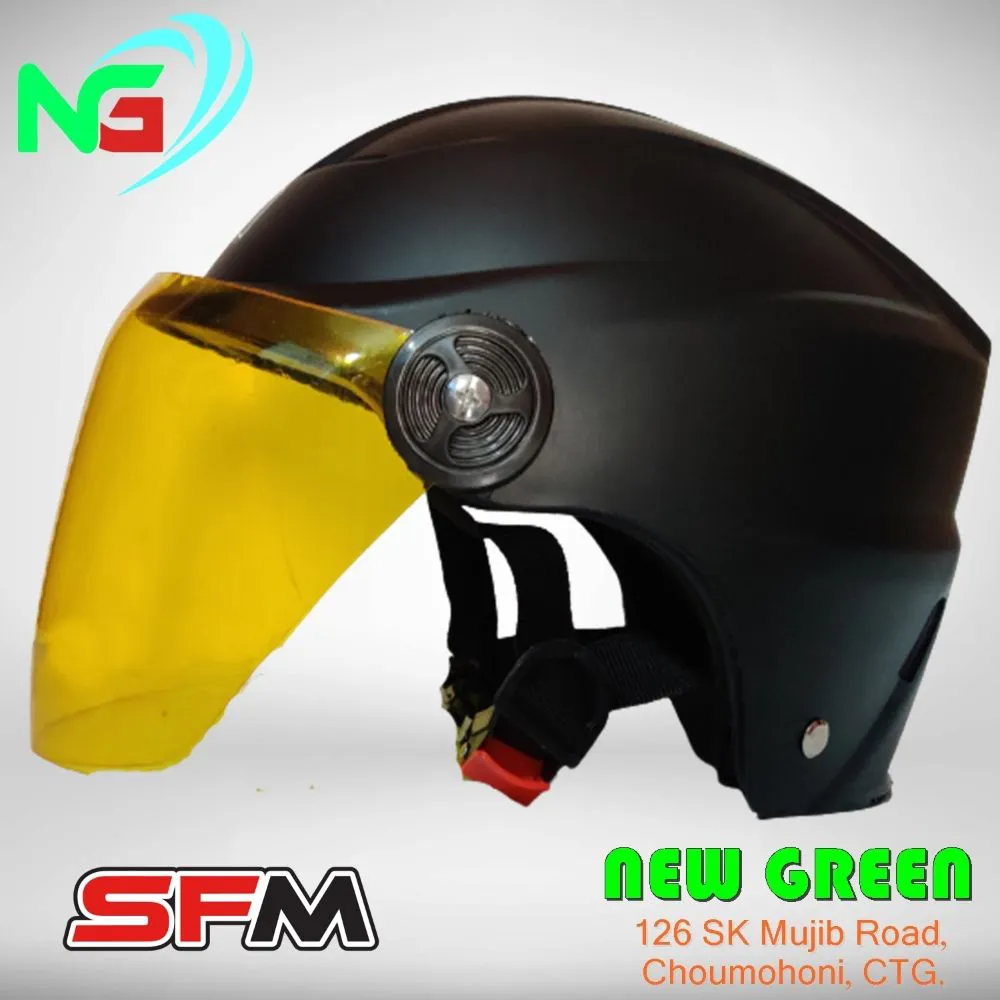 SFM Half-Helmet Open Face Helmets With Yellow Glass- Black Helmet