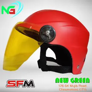 SFM Half-Helmet Open Face Helmets With Yellow Glass- Red Helmet