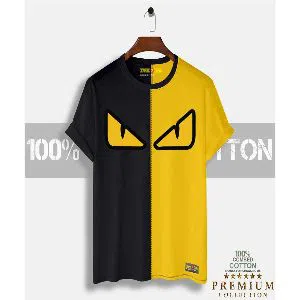 Eye Mens Half-sleeve Cotton T-shirt - Black & Yellow