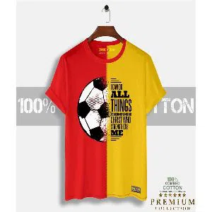 Football Mens Half-sleeve Cotton T-shirt - Red & Yellow