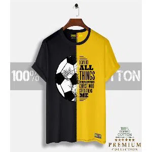 Football Mens Half-sleeve Cotton T-shirt - Black & Yellow
