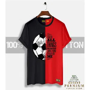 Football Mens Half-sleeve Cotton T-shirt - Black & Red 