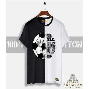 Football Mens Half-sleeve Cotton T-shirt - Black & White  
