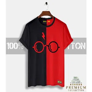 Harry Mens Half-sleeve Cotton T-shirt - Black & Red 