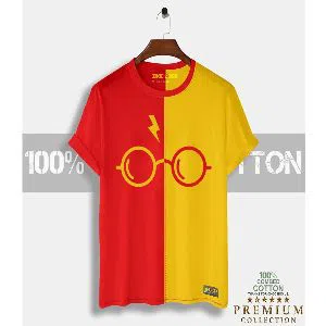 Harry Mens Half-sleeve Cotton T-shirt - Red & Yellow