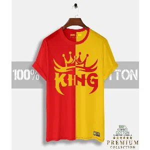 King Mens Half-sleeve Cotton T-shirt - Red & Yellow