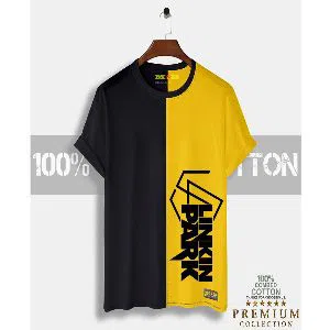 Linkin Mens Half-sleeve Cotton T-shirt - Black & Yellow