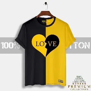 Love Mens Half-sleeve Cotton T-shirt - Black & Yellow