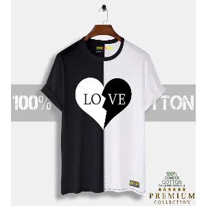 Love Mens Half-sleeve Cotton T-shirt - Black & White  