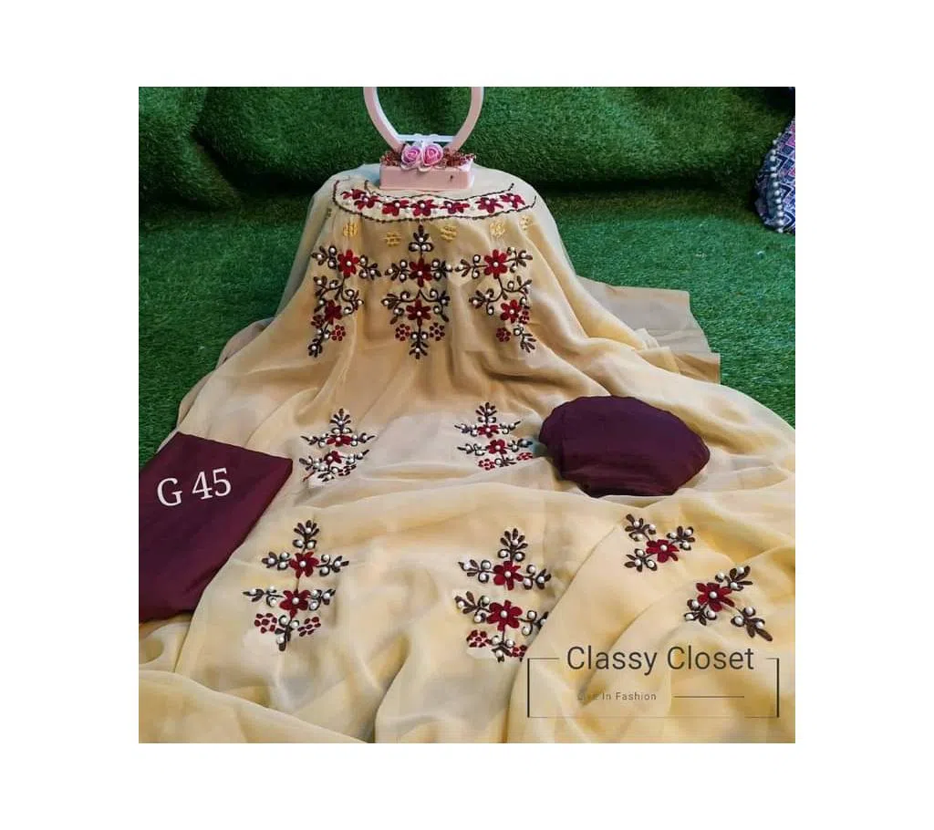 Unstitched Georgette Embroidery Work Salwar Kamiz Three Piece 21