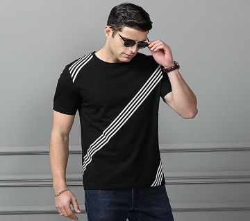  Black Cotton Short Sleeve T-Shirt for Men