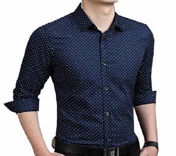 Navy Blue Long Sleeve Printed Shirt for Men