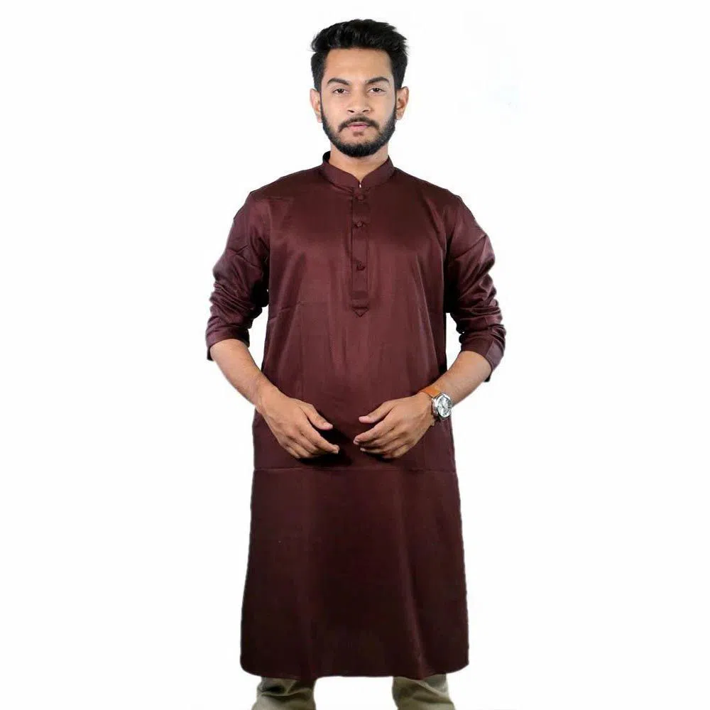 Stylish Semi Long Cotton Punjabi for Men - Maroon