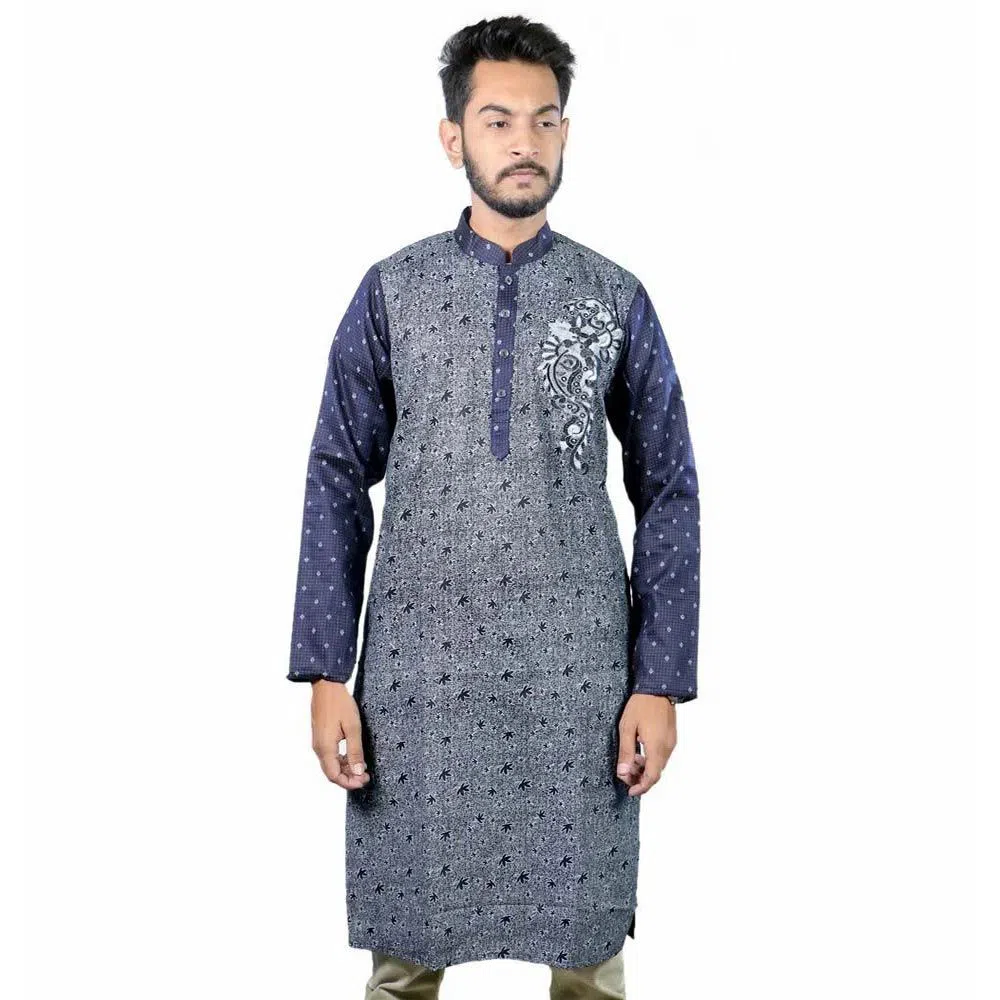 Stylish Semi Long Cotton Punjabi for Men - Multicolor