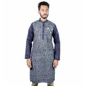 Stylish Semi Long Cotton Punjabi for Men - Multicolor