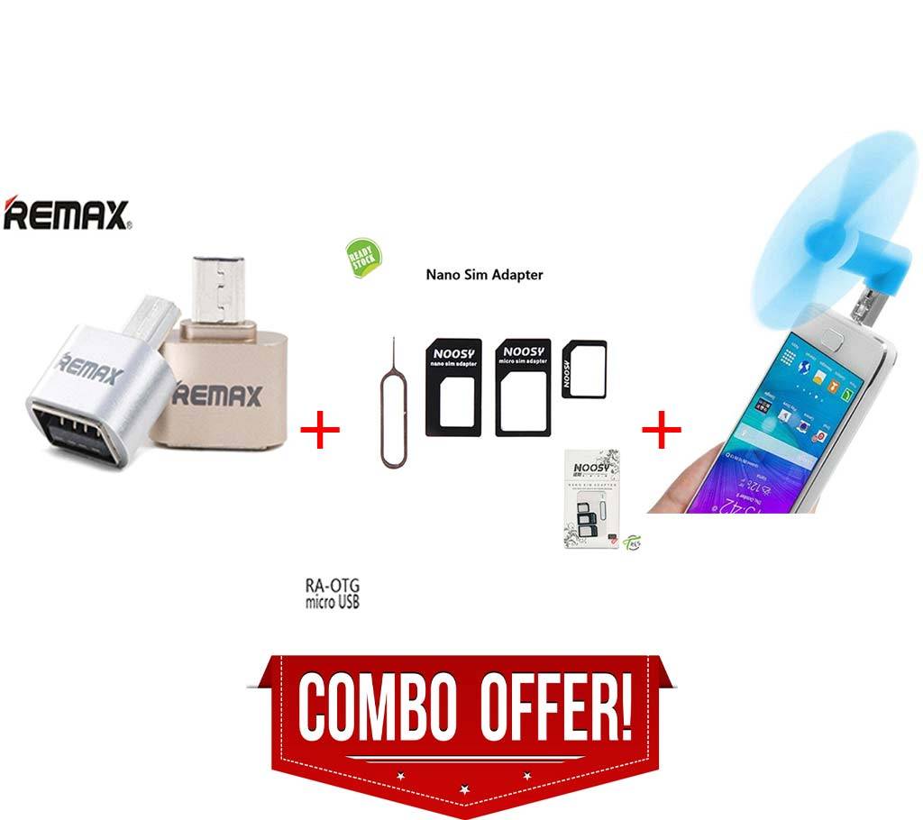 REMAX OTG + MINI USB OTG FAN + NANO SIM ADAPTER CONVERTER - MULTICOLOR বাংলাদেশ - 1153411