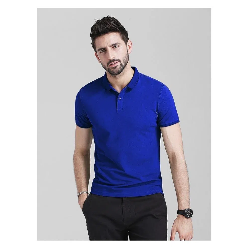 Blue Cotton Polo Shirt for Men