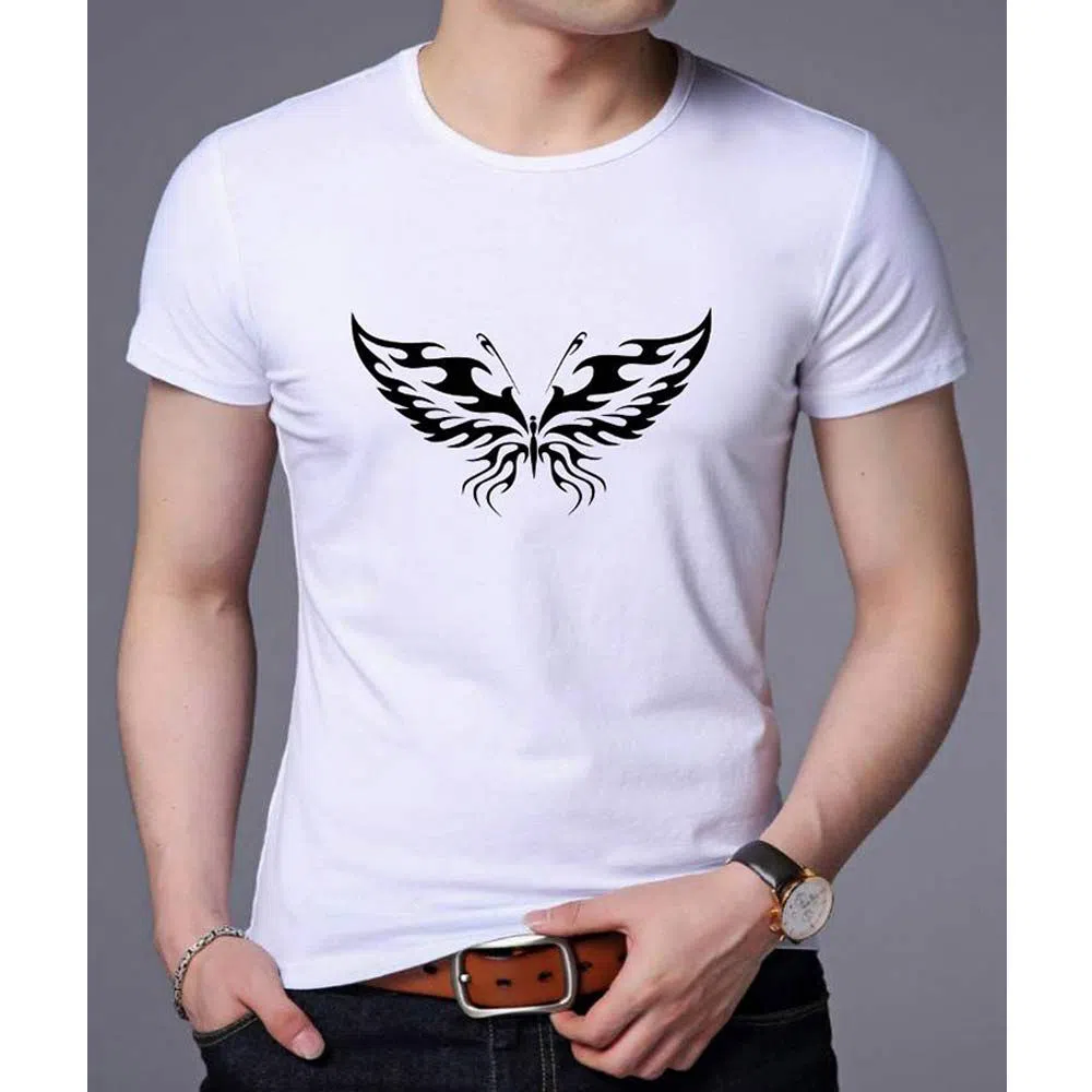 Cotton Casual Half Sleeve Printed T-Shirt for Man - White
