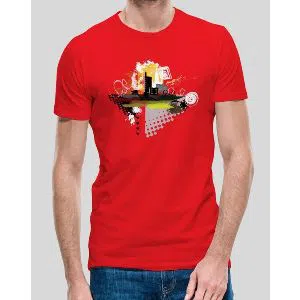 Printed Half Sleeve Cotton T-shirt-red 