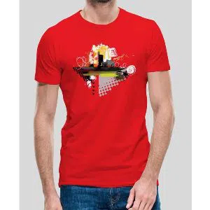City Half Sleeve Cotton Printed T-shirt - Red