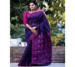 Purple Colour Traditional Unstitched Weightless Jamdani Sharee