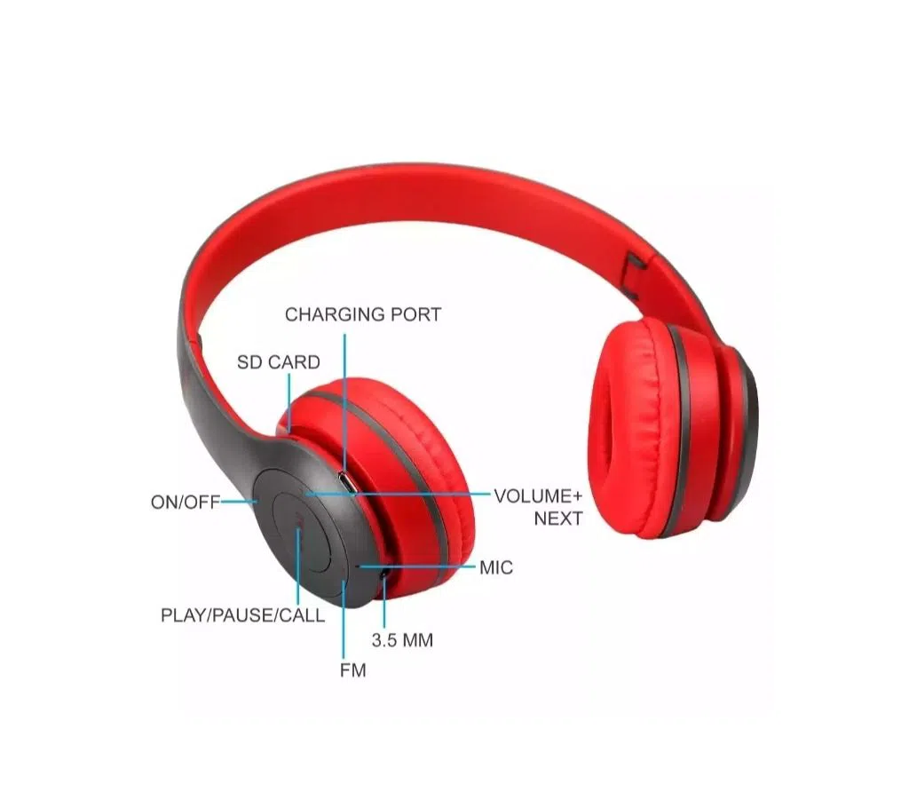 P47 Wireless Bluetooth headphones red color