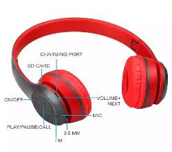 P47 Wireless Bluetooth headphones red color