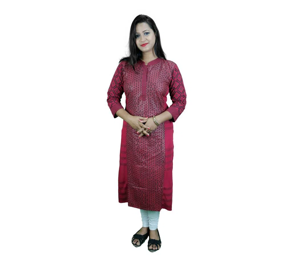 Linen Printed Kurti For Women - Red