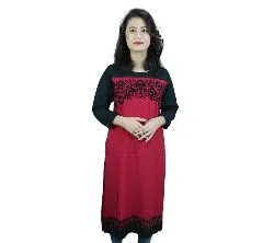 Linen Printed Kurti For Women - Red