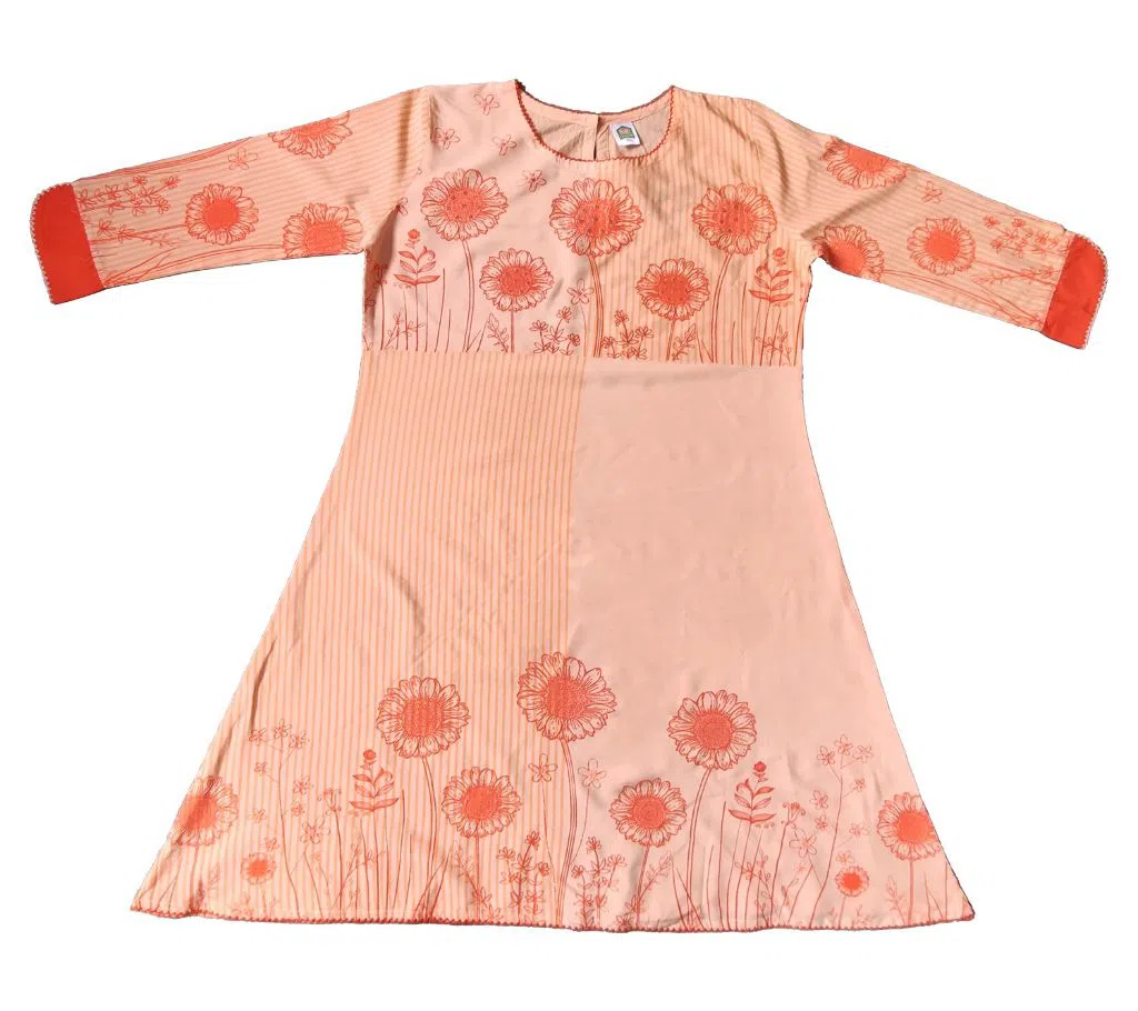Linen Printed Kurti For Women - Light Salmon (T026)