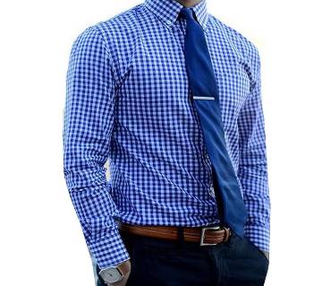 Multicolor Cotton Long Sleeve Shirt for Mens-blue check 